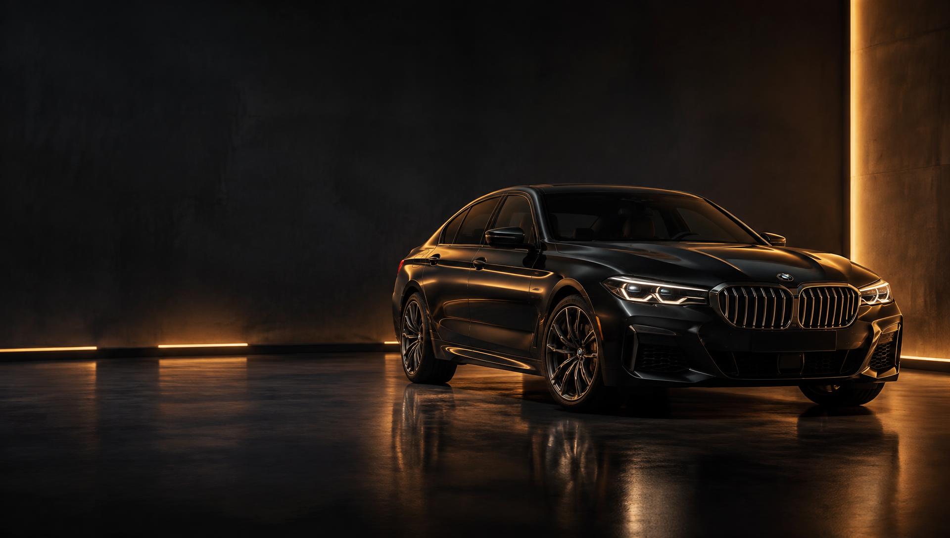 Luxury sedan in a dark showroom